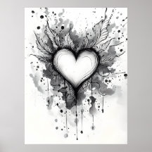 Ink Heart Poster - Abstrakte Grunge Wand Kunst