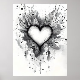 Ink Heart Poster - Abstrakte Grunge Wand Kunst