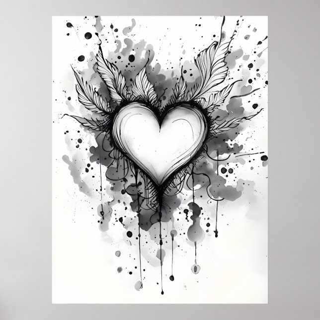 Ink Heart Poster - Abstrakte Grunge Wand Kunst (Vorne)