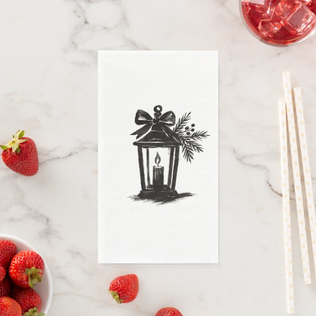 Ink Lantern with Candle and Pine – Holiday Art on  Serviette (Beispiel)