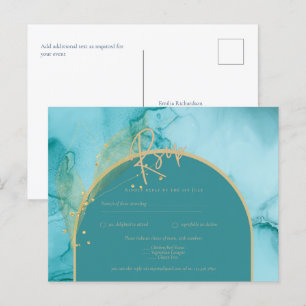 INK Ocean Turquoise Aquamarin Gold Wedding RSVP Postkarte