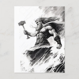 Ink of northern mythology god thor postkarte