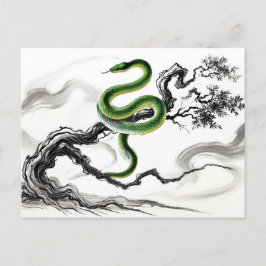 Ink painting Sinuous Snake Coiled on Tree Feiertagspostkarte