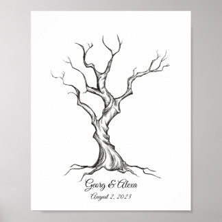 Ink Sketch Tree Wedding Fingerprint Guestbook Poster