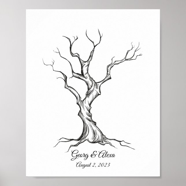 Ink Sketch Tree Wedding Fingerprint Guestbook Poster (Vorne)
