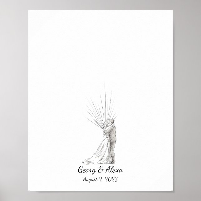 Ink Sketch Wedding Couple Fingerprint Gäestbook Poster