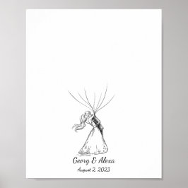Ink Sketch Wedding Couple Fingerprint Gäestbook Poster