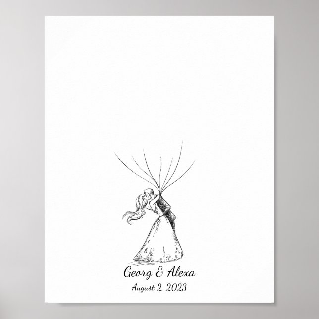 Ink Sketch Wedding Couple Fingerprint Gäestbook Poster (Vorne)
