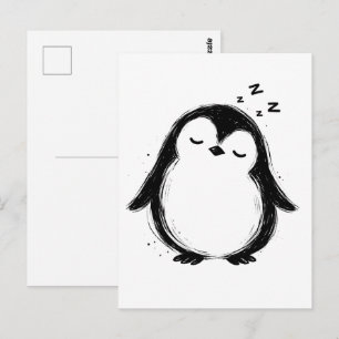 Ink Sleepy Penguin Black Brushstroke Art auf Postkarte