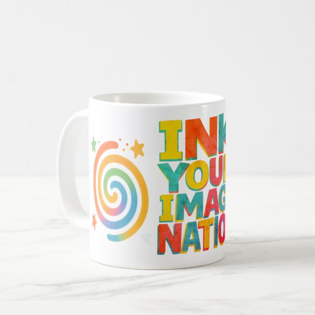 "Ink Your Imagination" - CMYK-Inspiriert Retro-Typ Kaffeetasse (Vorderseite Links)