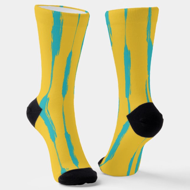 Inked Stripes Yellow and Turquoise Socken (Gewinkelt)