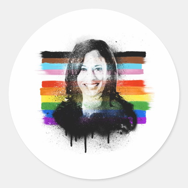 Inklusive Kamala Harris Pride Graffiti Runder Aufkleber (Vorderseite)