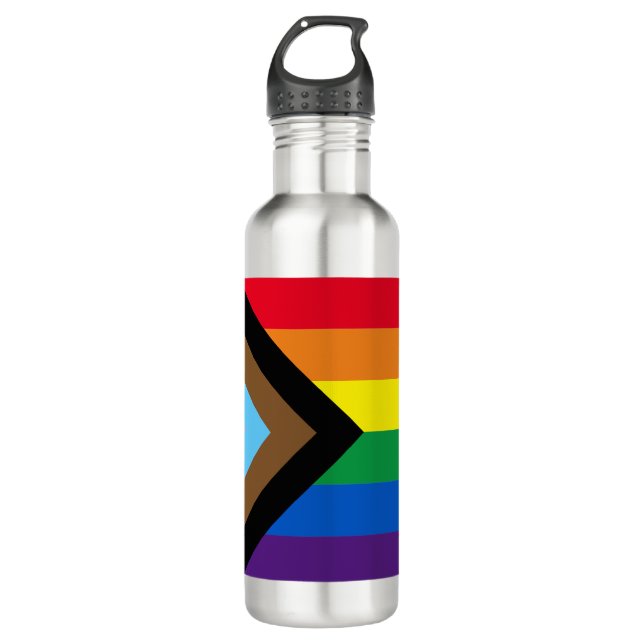 Inklusive Regenbogen Lgbtq Gay Diversity-Flagge Edelstahlflasche (Vorderseite)