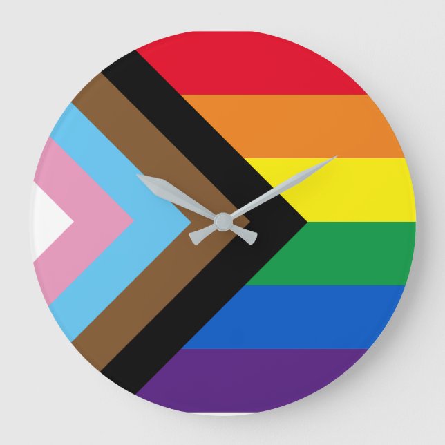 Inklusive Regenbogen Lgbtq Gay Diversity-Flagge Große Wanduhr (Vorderseite)