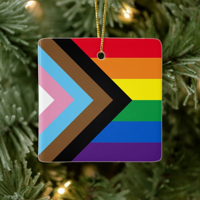 Inklusive Regenbogen Lgbtq Gay Diversity-Flagge Keramikornament (Baum)