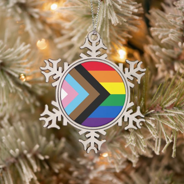 Inklusive Regenbogen Lgbtq Gay Diversity-Flagge Schneeflocken Zinn-Ornament (Baum)