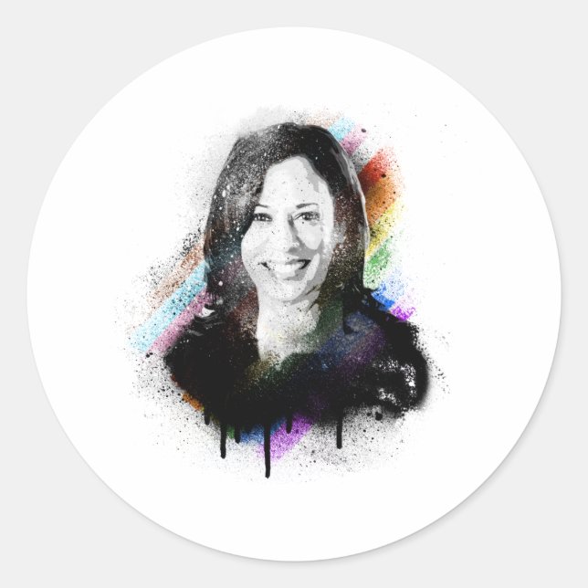 Inklusiver Pride Kamala Harris Spray Paint Runder Aufkleber (Vorderseite)