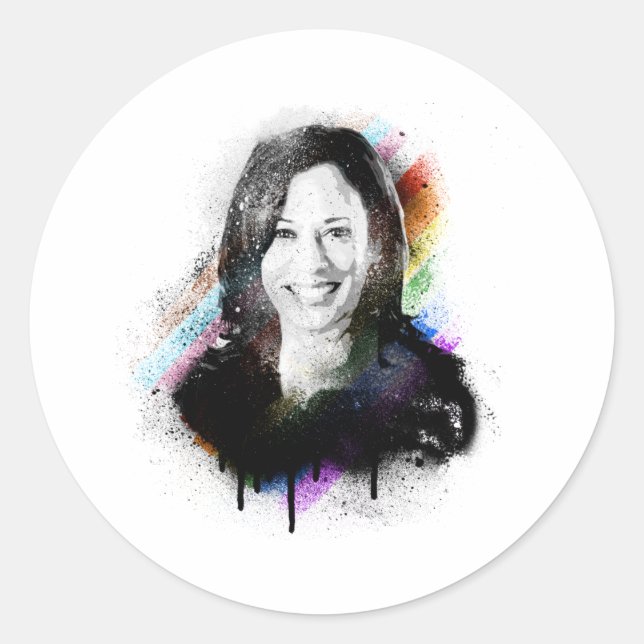 Inklusiver Pride Kamala Harris Spray Paint Runder Aufkleber (Vorderseite)