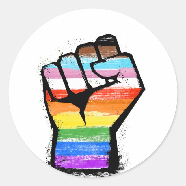 Inklusiver Progress Pride Fist Runder Aufkleber (Vorderseite)