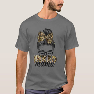 Inkoked Mama Messy Bun Mama Leopard Tätowierte Mam T-Shirt