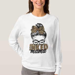 Inkoked Mama Messy Bun Mama Leopard Tätowierte Mam T-Shirt