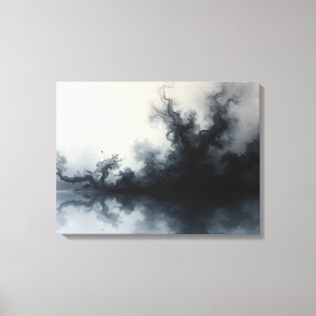 Inkstorm – Monochrome Abstract Fluid Art 24"x18" Leinwanddruck (Vorderseite)