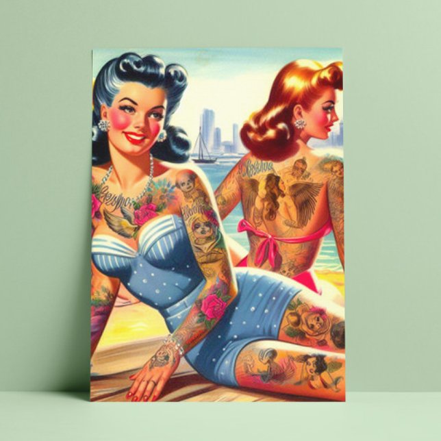 Inkte Strandmädchen Postkarte (Von Creator hochgeladen)