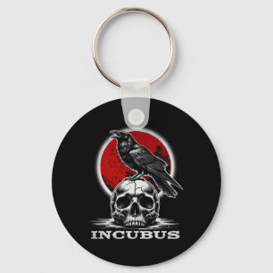 Inkubus-Schädel mit Mond und Crow-Gothic Halloween Schlüsselanhänger