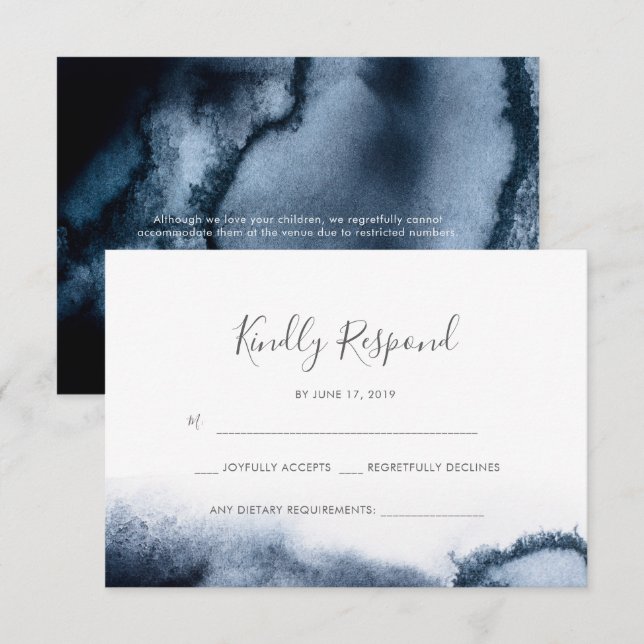 Inky Black Watercolor RSVP-Karten Einladung (Vorne/Hinten)