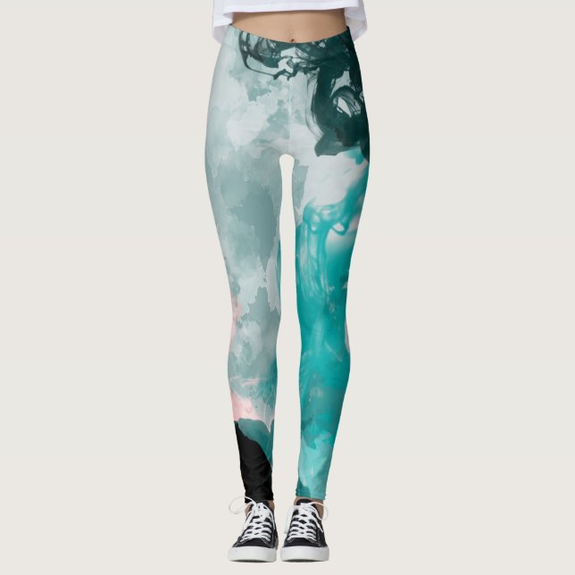 Inky Blue Green Türkise Aquamarin Peach Fashion Leggings (Vorderseite)