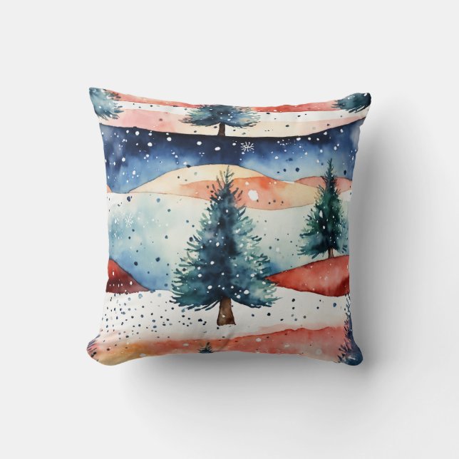 "Inky Christmas Tree Winter Scene - Kissen (Vorderseite)