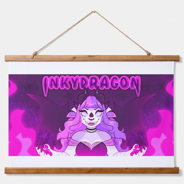 Inky Dragon Banner Wandteppich Mit Holzrahmen (Vorne)