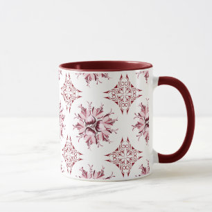 Inky Floral Coffee Tasse   Burgund Maroon und Weiß