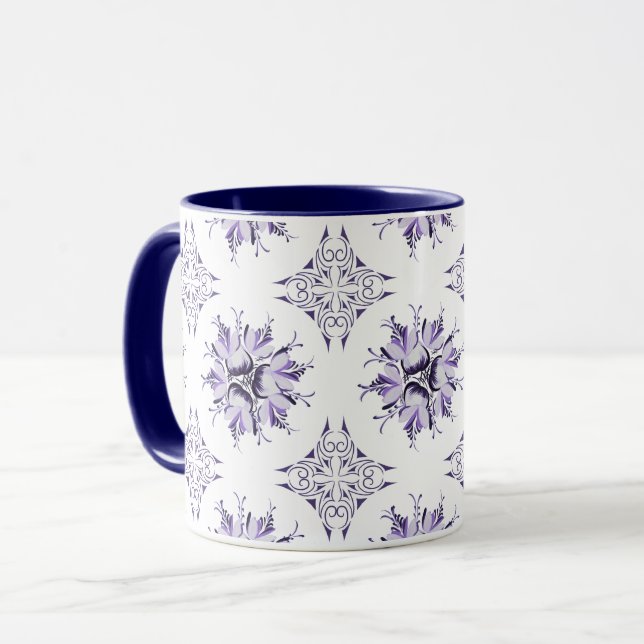 Inky Floral Coffee Tasse | Lilac Lila und weiß (Vorderseite Links)