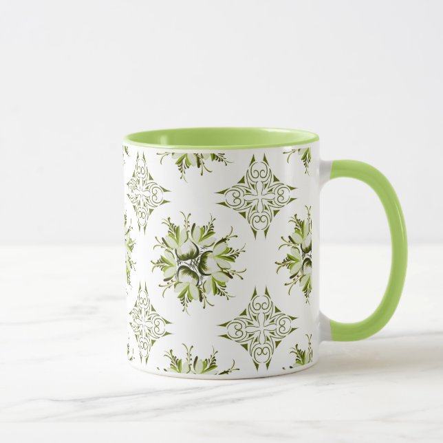 Inky Floral Coffee Tasse | Schatten von Grün und W (Rechts)