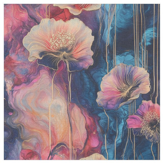 Inky Floral Cosmos Stoff (Nahaufnahme)