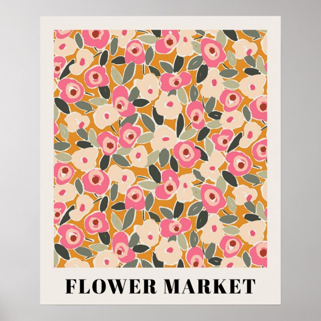 Inky Floral Flower Market Pattern- Sunlit Meadow Poster (Vorne)