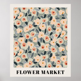 Inky Floral Flower Market Pattern- Sunlit Meadow Poster