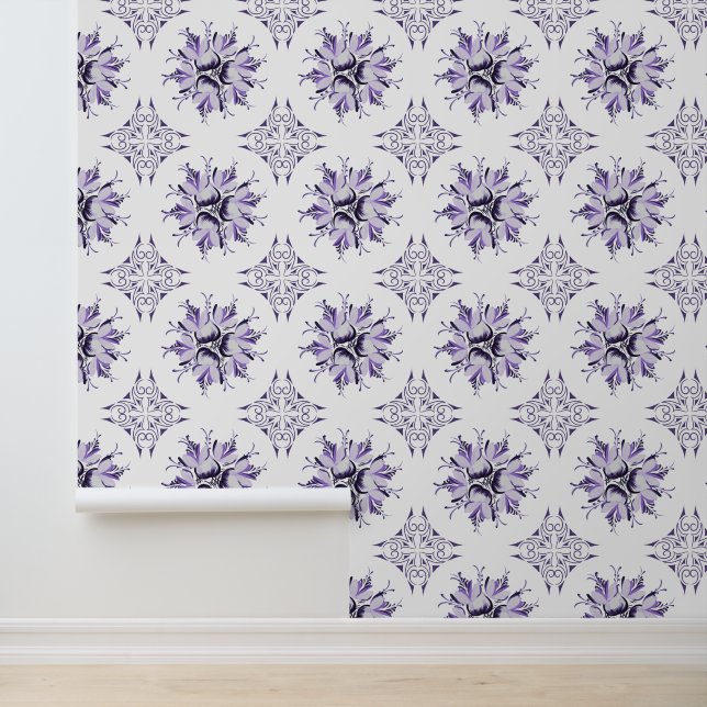 Inky Floral Wallpaper | Lilac Lila White Tapete (Anwendung)