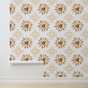 Inky Floral Wallpaper Orange Brown White Tapete