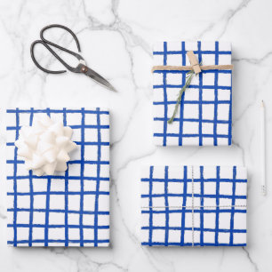 Inky Lines Grid Pinselstriche Einfach Blaues Minim Geschenkpapier Set