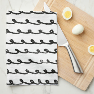 Inky Loops Chic Handgezeichnete Linien Schwarz & W Geschirrtuch