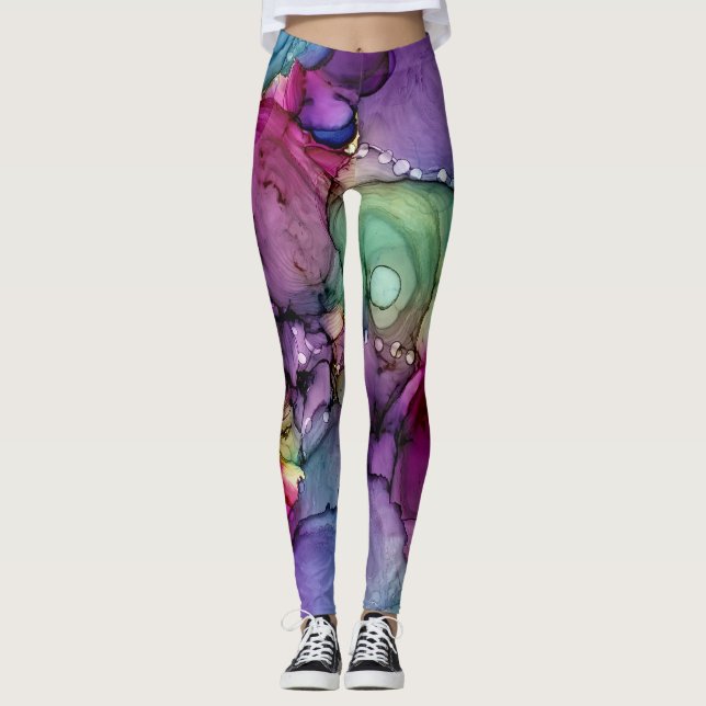 Inky mehrfarbiger Alkoholtink Abstrakte Kunst Leggings (Vorderseite)