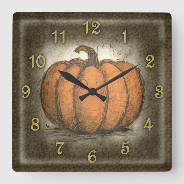 Inky Pumpkin Quadratische Wanduhr (Vorderseite)