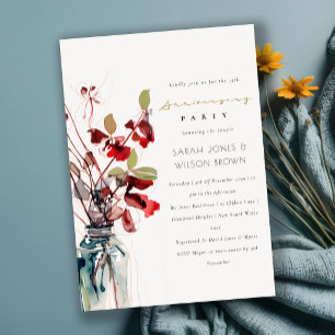 Inky Rot Grüne Boho Florals Hochzeit Jubiläum Einladung