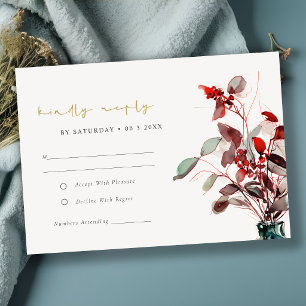 Inky Rot Grüne Vintage Boho Florals Hochzeit RSVP Karte