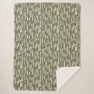 Inky Rounded Lines Muster   White on Olive Green Sherpadecke