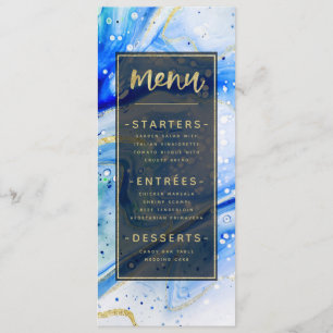 Inky Splash Blauer Marmor mit Gold-Folie Abendesse Menükarte