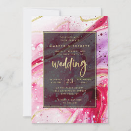 Inky Splash Red Marble mit Goldfolie Hochzeit Einladung