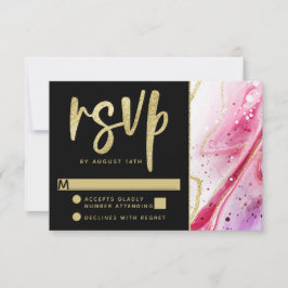 Inky Splash Red Marble mit Goldfolie Hochzeit RSVP Karte